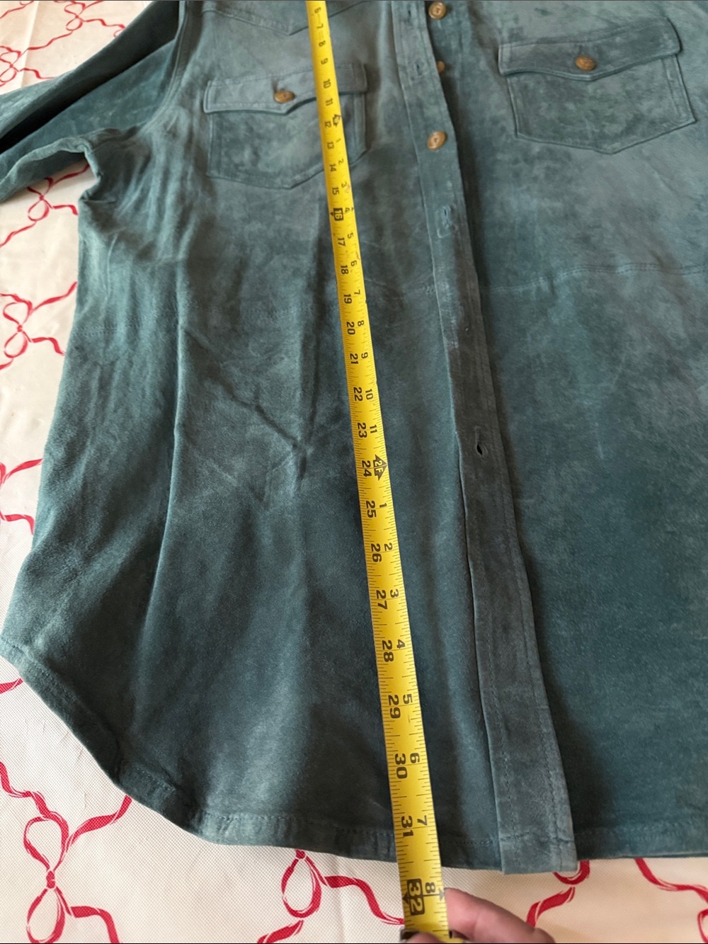 Lauren Ralph Lauren Teal Suede Western-Style Button Shirt Jacket - Picture 7 of 11